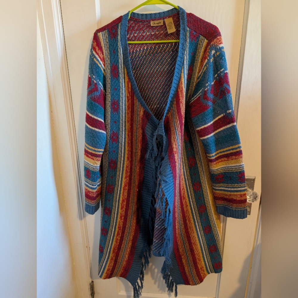 Wrangler Women's Southwestern Multicolor Fringed Cardigan